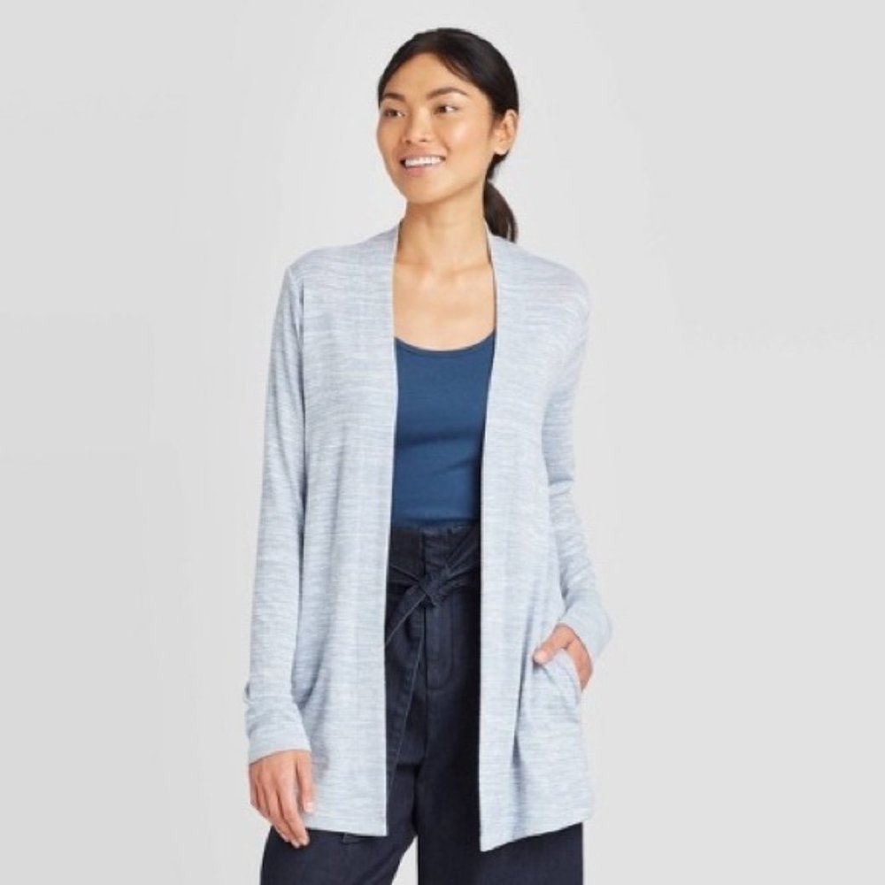 A new day light blue open neck cardigan Swaeter